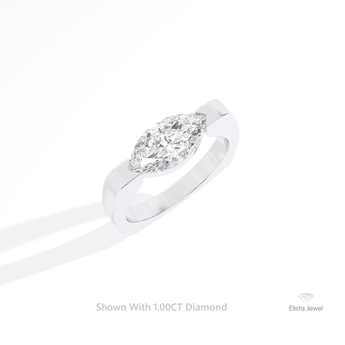 East West Marquise Cut Engagement Lab Grown Diamond Ring in 14K Rose Gold - Profile View