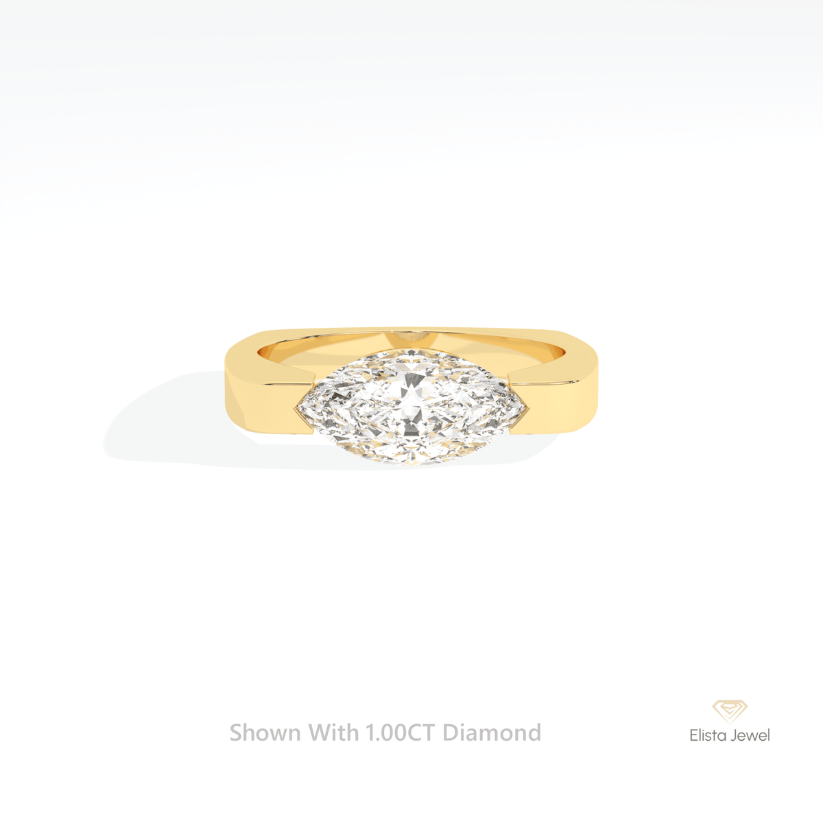 East West Marquise Cut Engagement Lab Grown Diamond Ring in 10K White Gold - Front View
