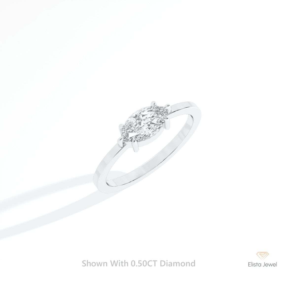 East West Marquise Cut Solitaire Lab Grown Diamond Ring in 14K Rose Gold - Profile View