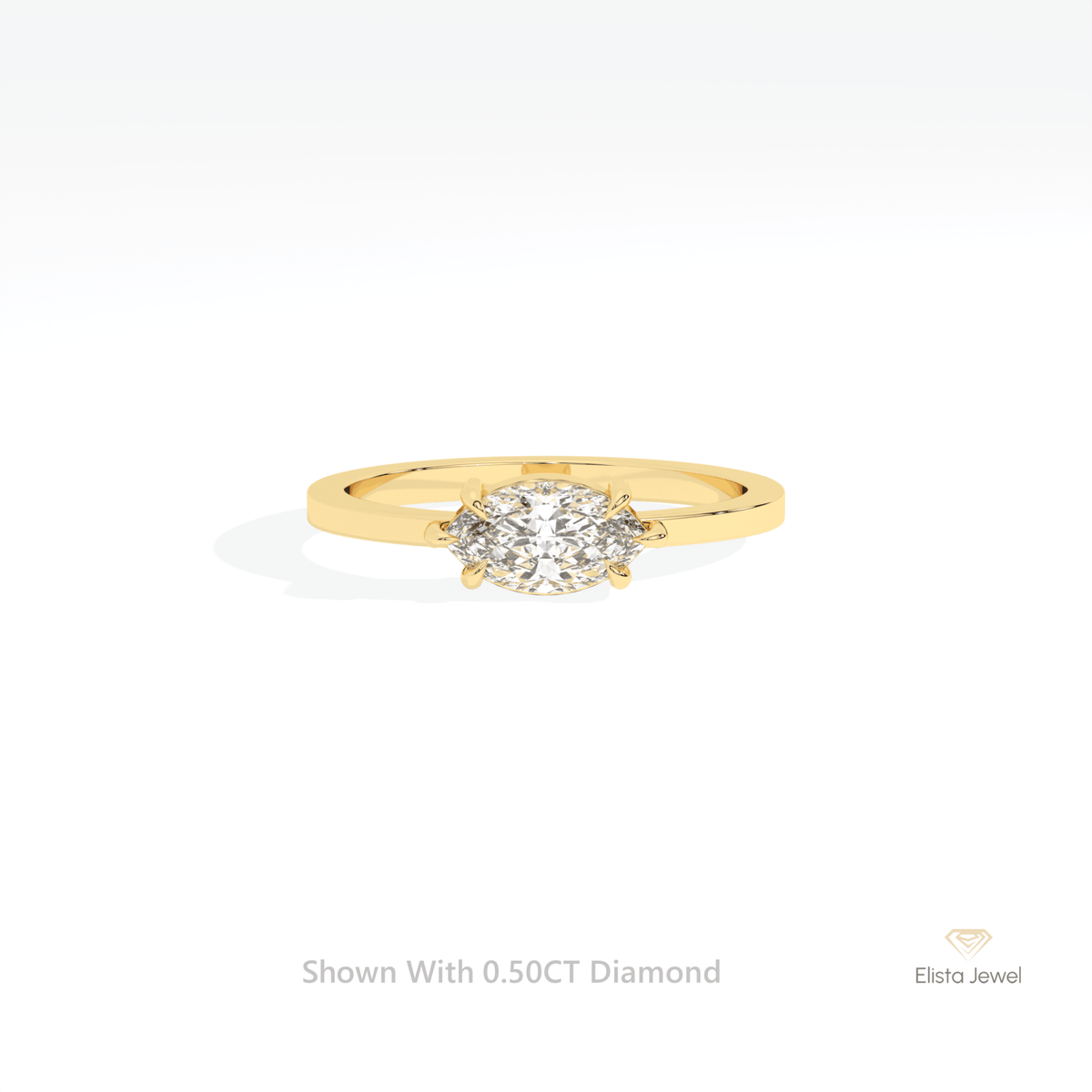 East West Marquise Cut Solitaire Lab Grown Diamond Ring in 10K White Gold - Front View