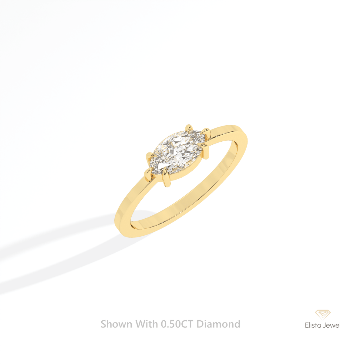 East West Marquise Cut Solitaire Lab Grown Diamond Ring in 10K Yellow Gold - Side View