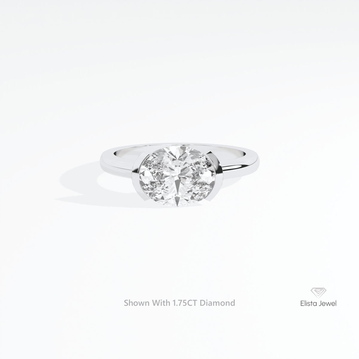 East West Oval Cut Bezel Solitaire Lab Grown Diamond Ring in 14K Yellow Gold - Detail View