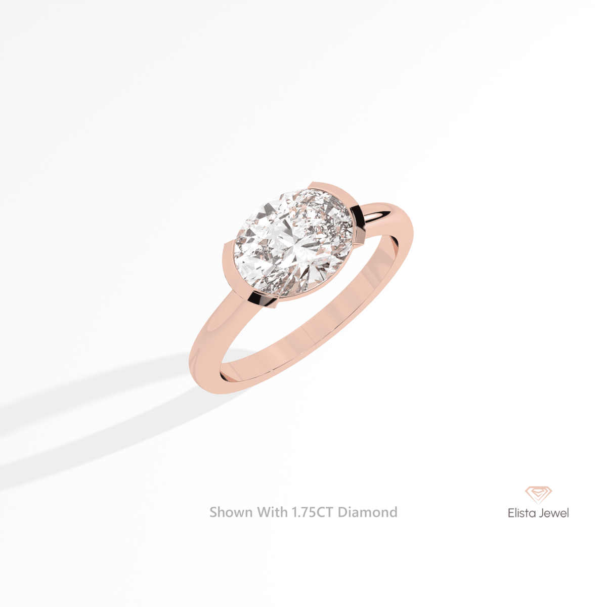 East West Oval Cut Bezel Solitaire Lab Grown Diamond Ring in 10K Yellow Gold - Side View