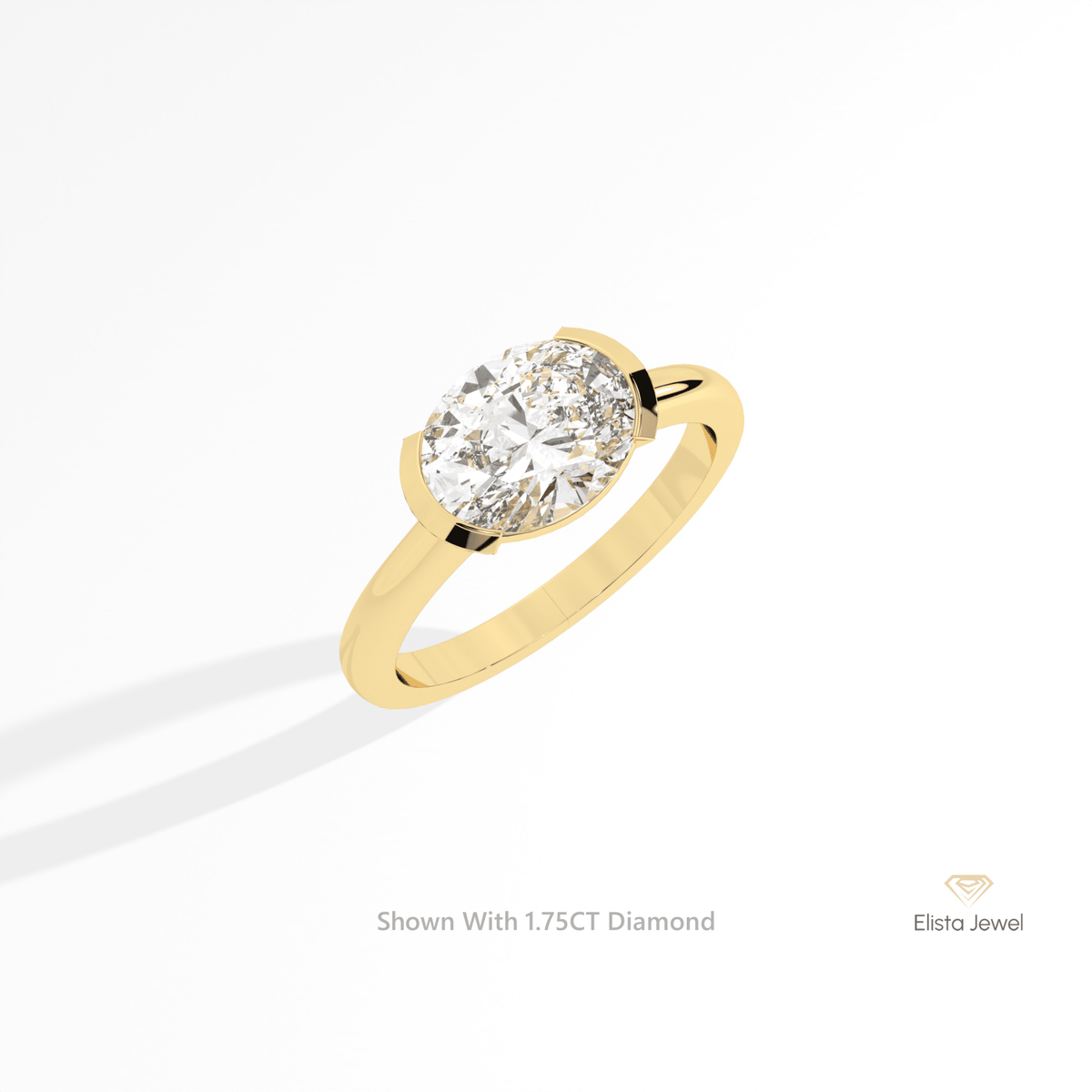 East West Oval Cut Bezel Solitaire Lab Grown Diamond Ring in Platinum - Lifestyle View