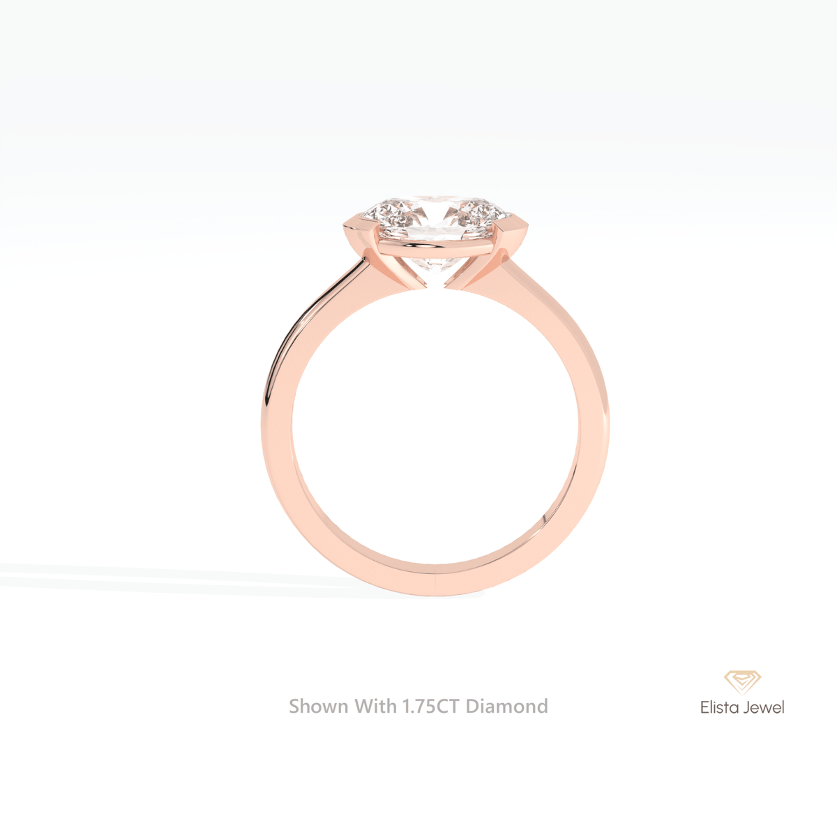 East West Oval Cut Bezel Solitaire Lab Grown Diamond Ring in 10K Rose Gold - Angled View