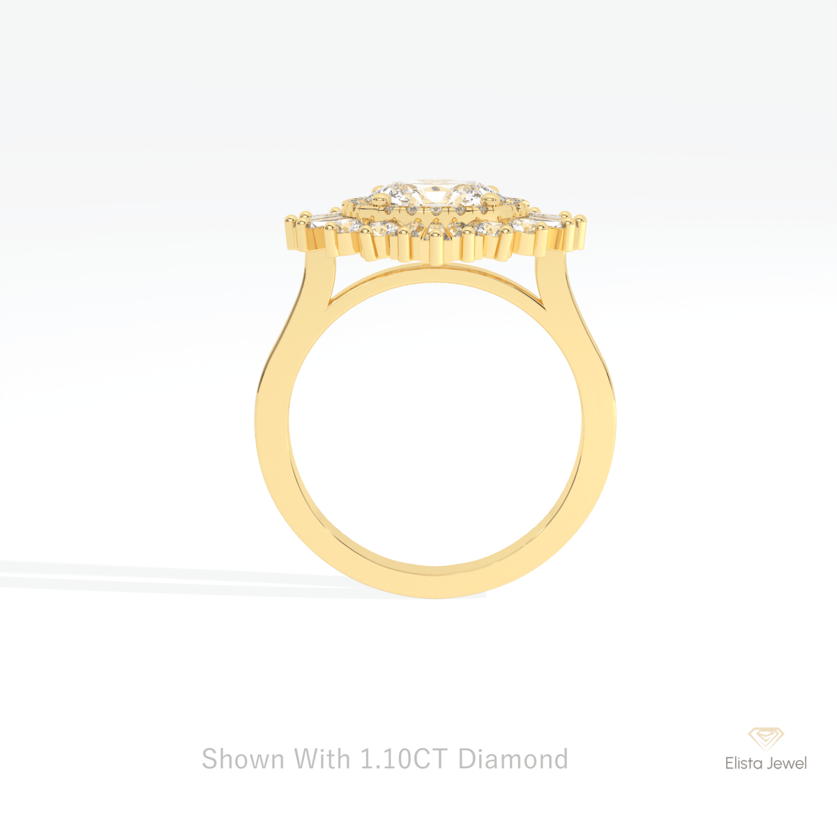 East West Oval Cut Halo Starburst Lab Grown Diamond Ring in 10K Rose Gold - Angled View