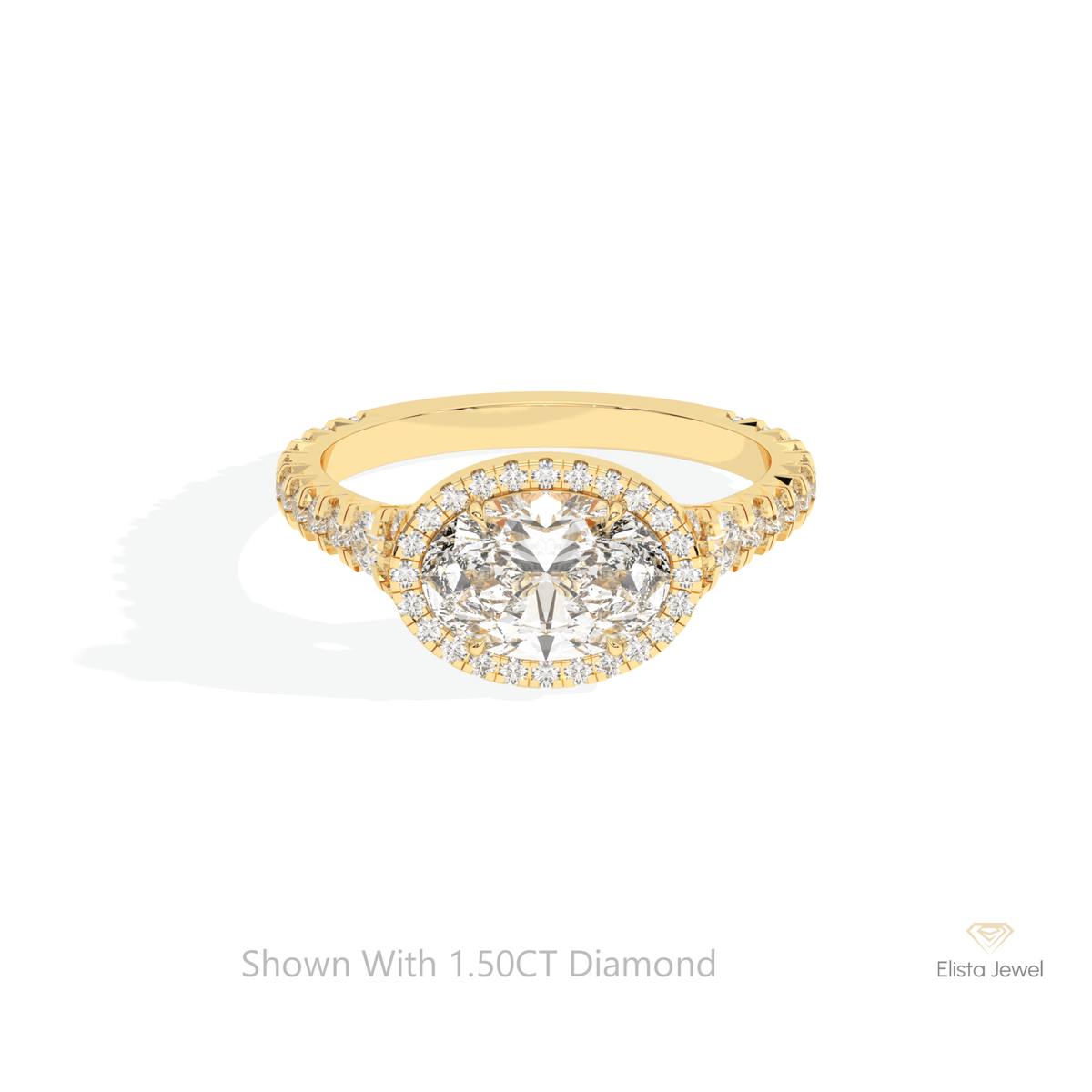 East West Oval Cut Halo Wedding Lab Grown Diamond Ring in 10K White Gold - Front View
