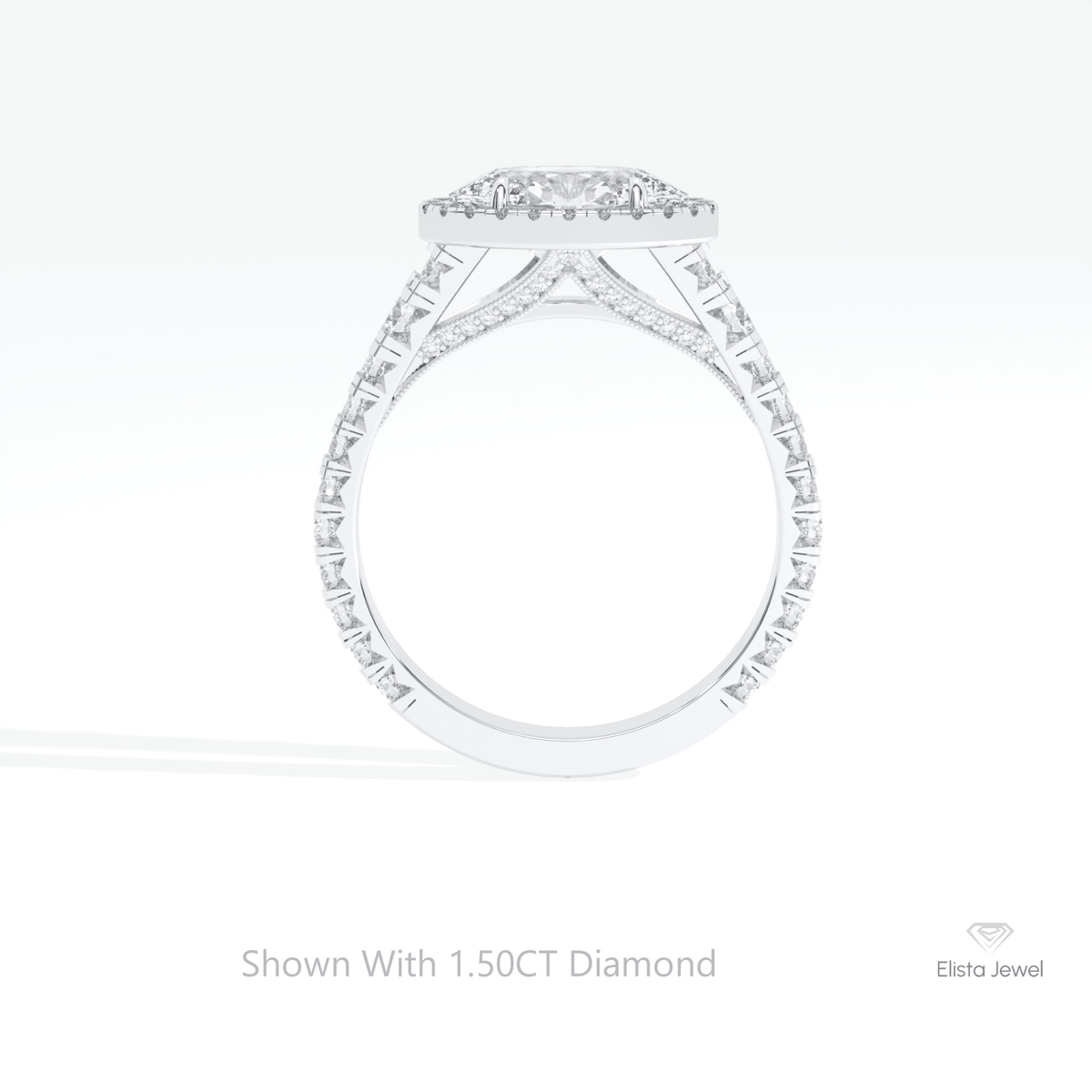 East West Oval Cut Halo Wedding Lab Grown Diamond Ring in 18K White Gold - Close-up View