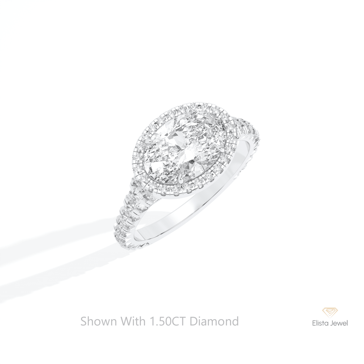 East West Oval Cut Halo Wedding Lab Grown Diamond Ring in 14K Rose Gold - Profile View
