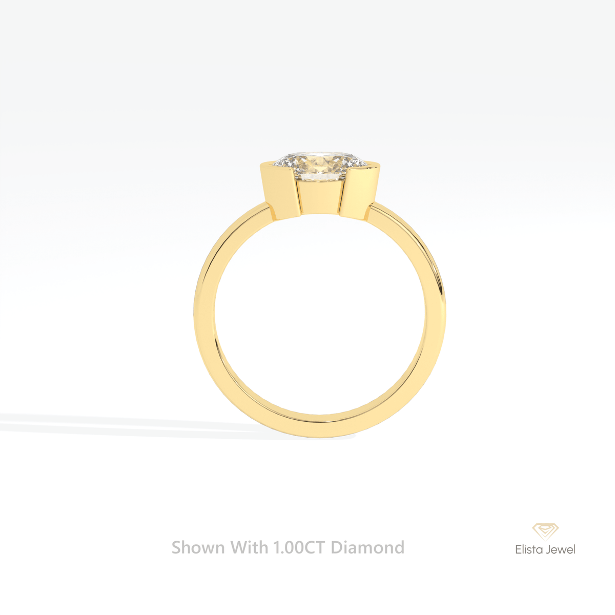 East West Oval Cut Solitaire Semi Bezel Lab Grown Diamond Ring in 10K Rose Gold - Angled View