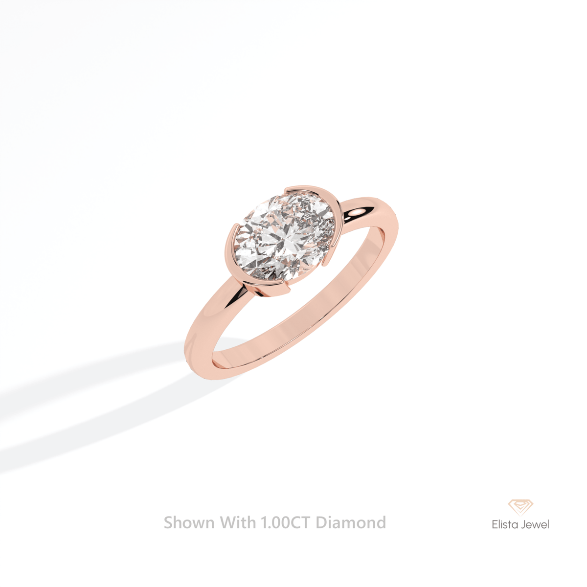 East West Oval Cut Solitaire Semi Bezel Lab Grown Diamond Ring in Platinum - Lifestyle View