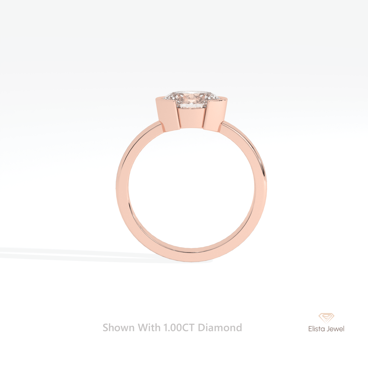 East West Oval Cut Solitaire Semi Bezel Lab Grown Diamond Ring - Alternative View