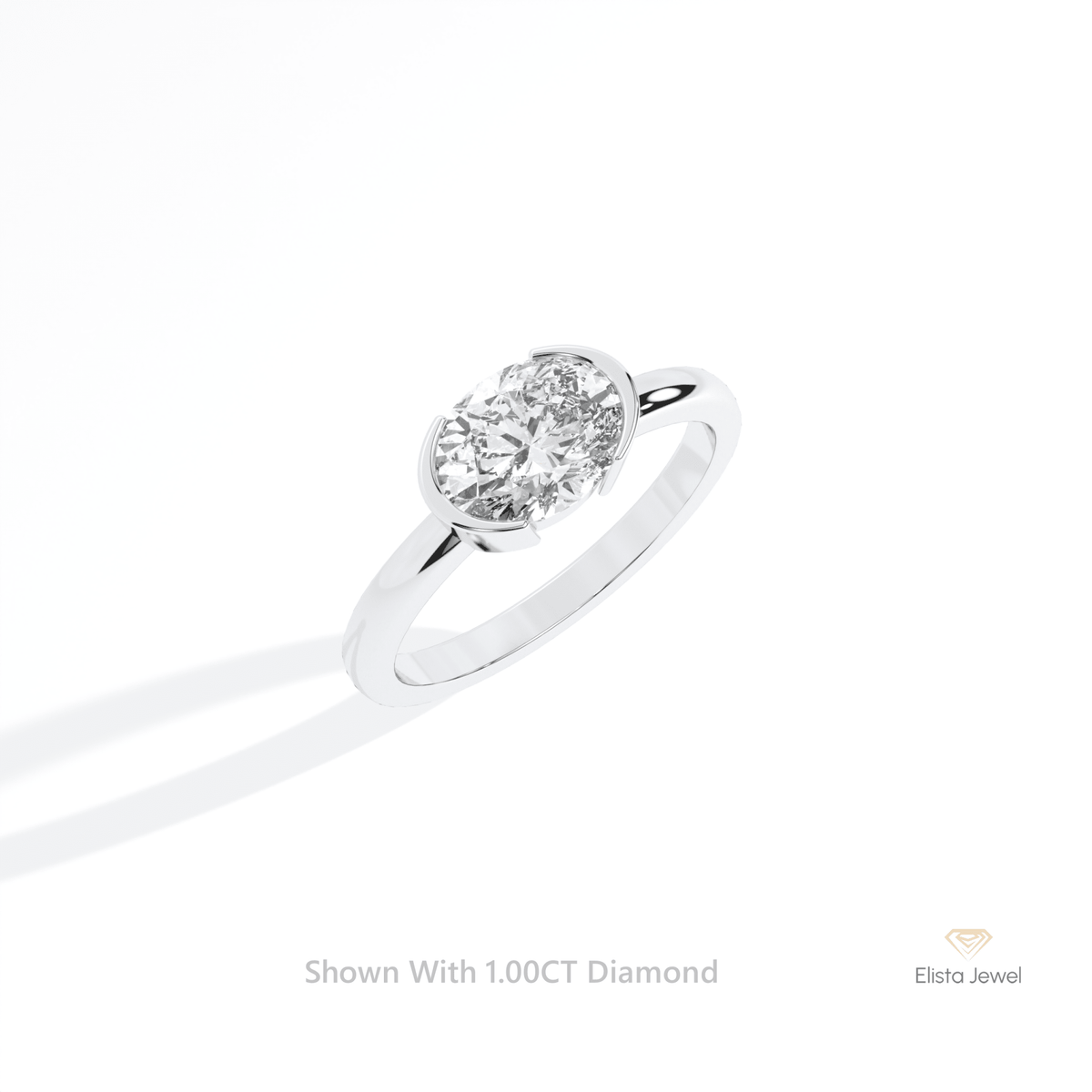 East West Oval Cut Solitaire Semi Bezel Lab Grown Diamond Ring in 14K Rose Gold - Profile View