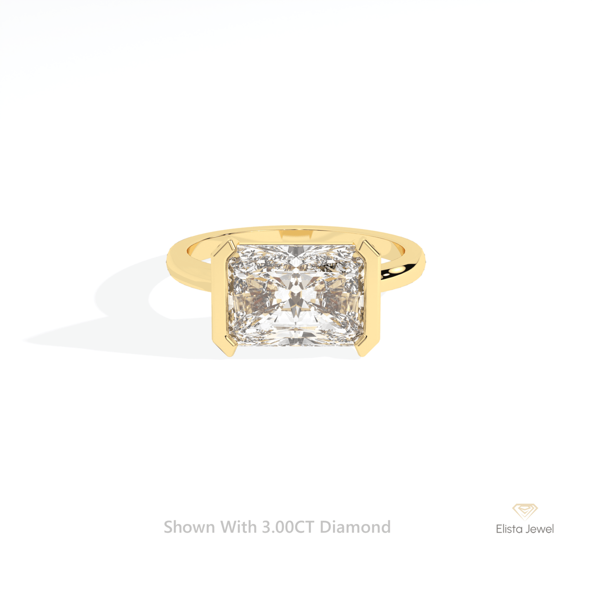 East West Radiant Cut Bezel Solitaire Lab Grown Diamond Ring in 10K White Gold - Front View