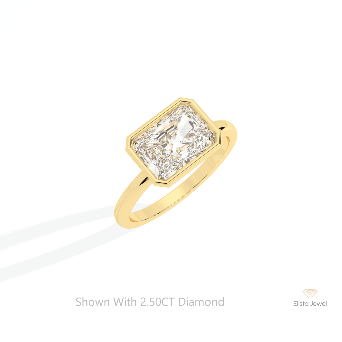 East West Radiant Cut Solitaire Lab Grown Diamond Ring in 10K Yellow Gold - Side View