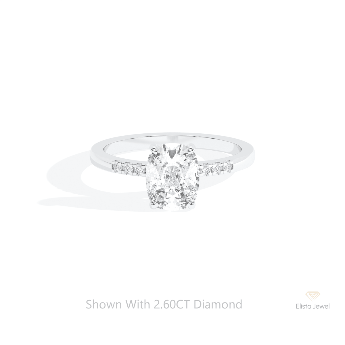 Elongated Cushion Cut Accent Lab Grown Diamond Ring in 14K Yellow Gold - Detail View
