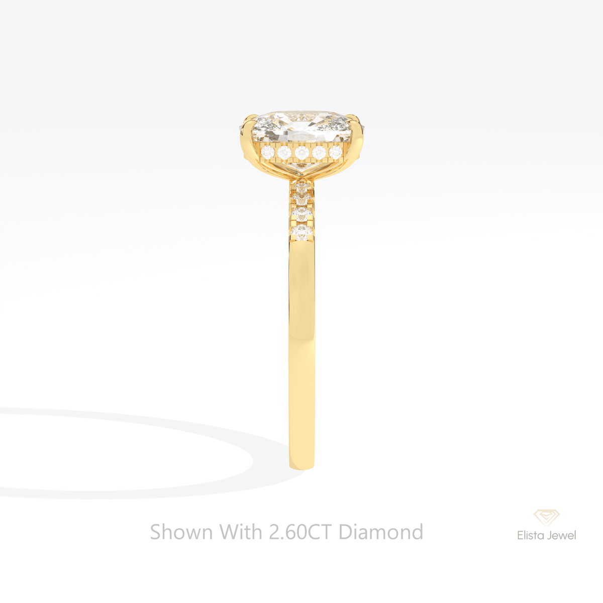 Elongated Cushion Cut Accent Lab Grown Diamond Ring in 14K White Gold - Top View