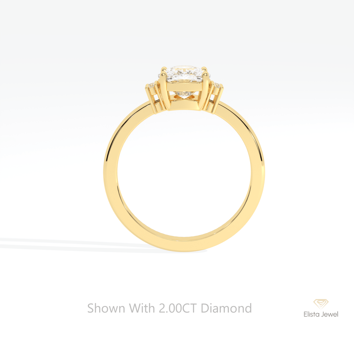 Elongated Cushion Cut Cluster Lab Grown Diamond Ring in 18K White Gold - Close-up View