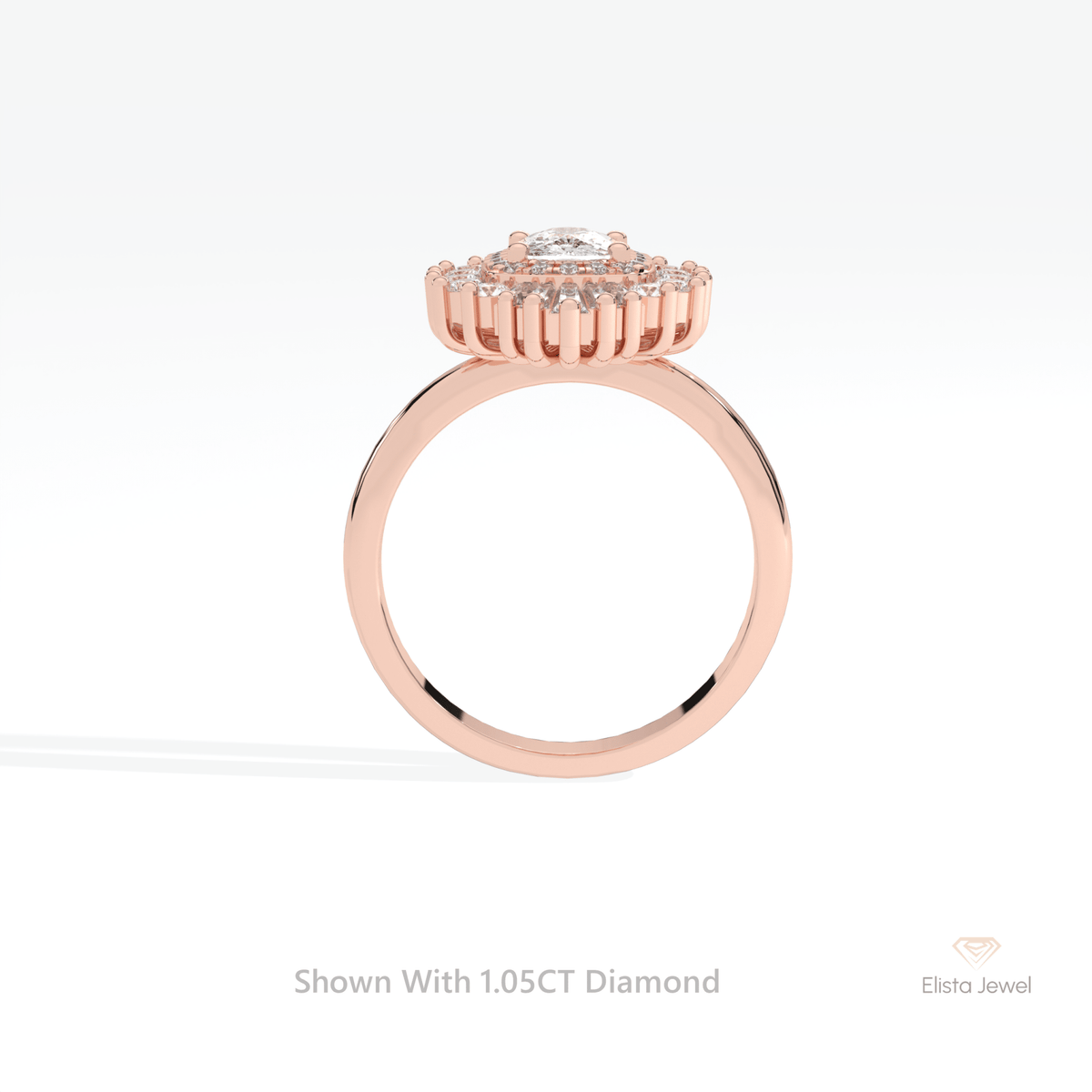 Elongated Cushion Cut Double Halo Art Deco Lab Grown Diamond Ring in 10K Rose Gold - Angled View