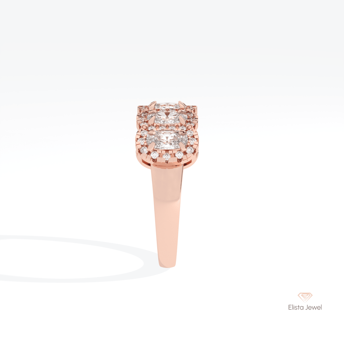 Elongated Cushion Cut Five Stone Lab Grown Diamond Ring in 14K White Gold - Top View