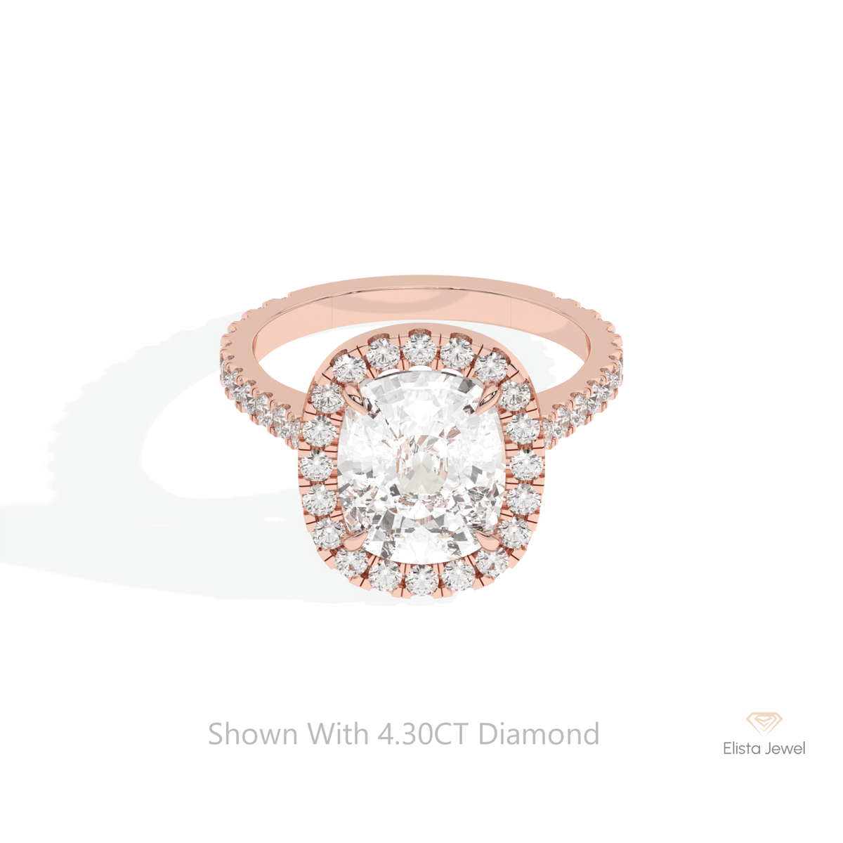 Elongated Cushion Cut Halo Accent Lab Grown Diamond Ring in 10K White Gold - Front View