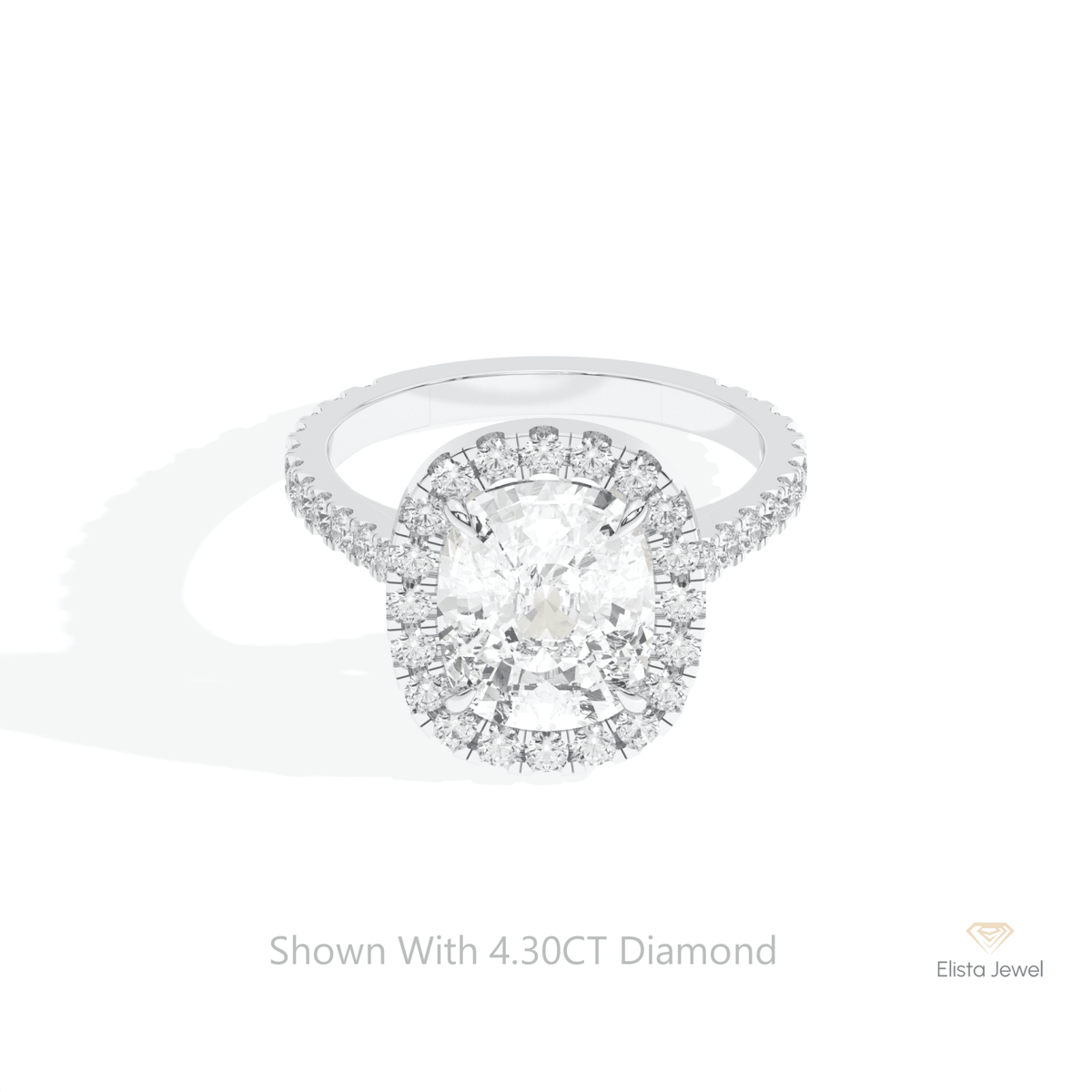 Elongated Cushion Cut Halo Accent Lab Grown Diamond Ring in 14K Yellow Gold - Detail View