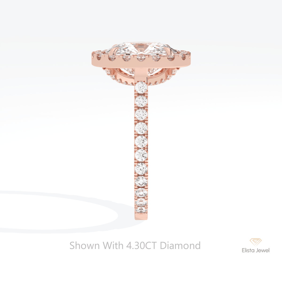 Elongated Cushion Cut Halo Accent Lab Grown Diamond Ring in 14K White Gold - Top View