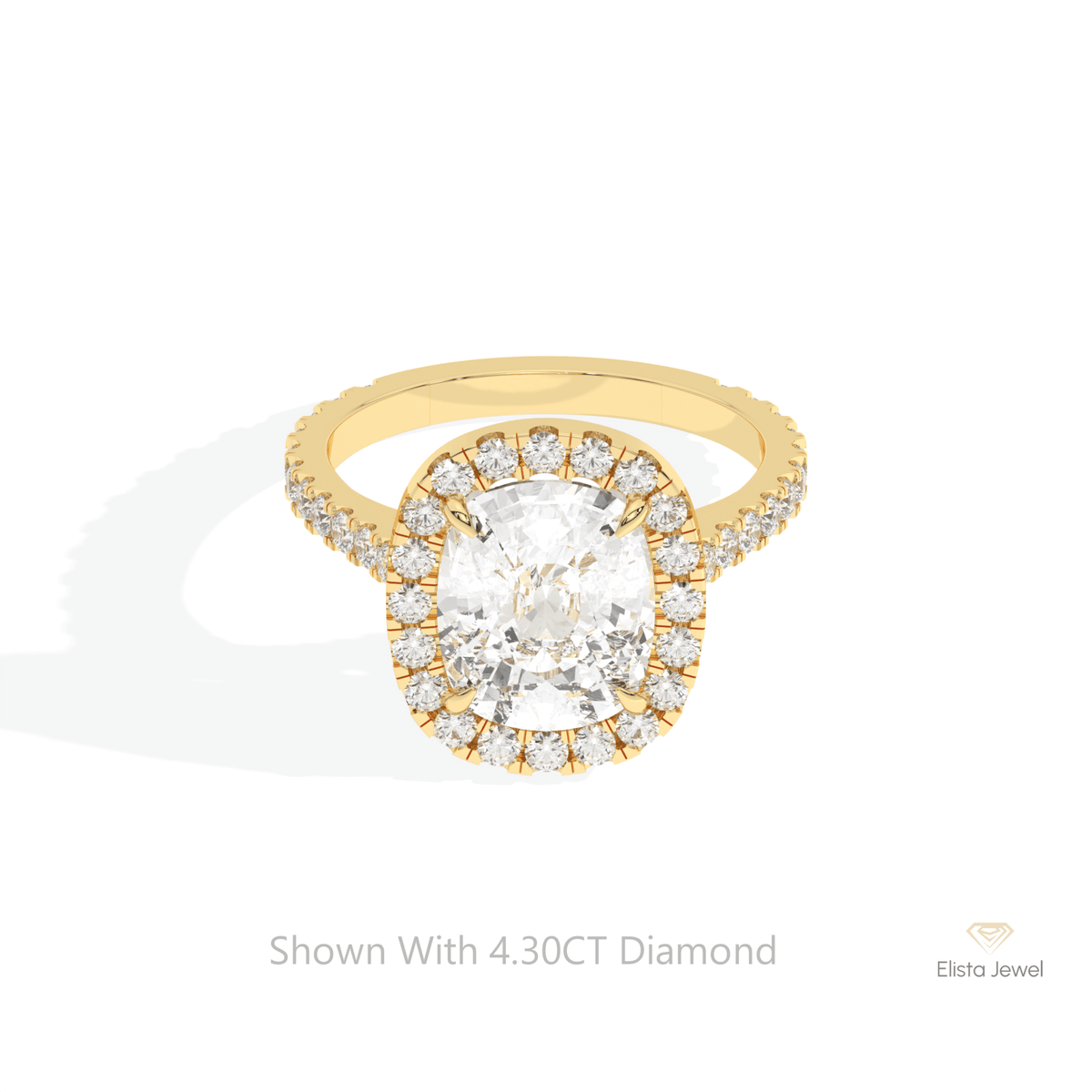 Elongated Cushion Cut Halo Accent Lab Grown Diamond Ring in 18K Rose Gold - Ring on Hand View