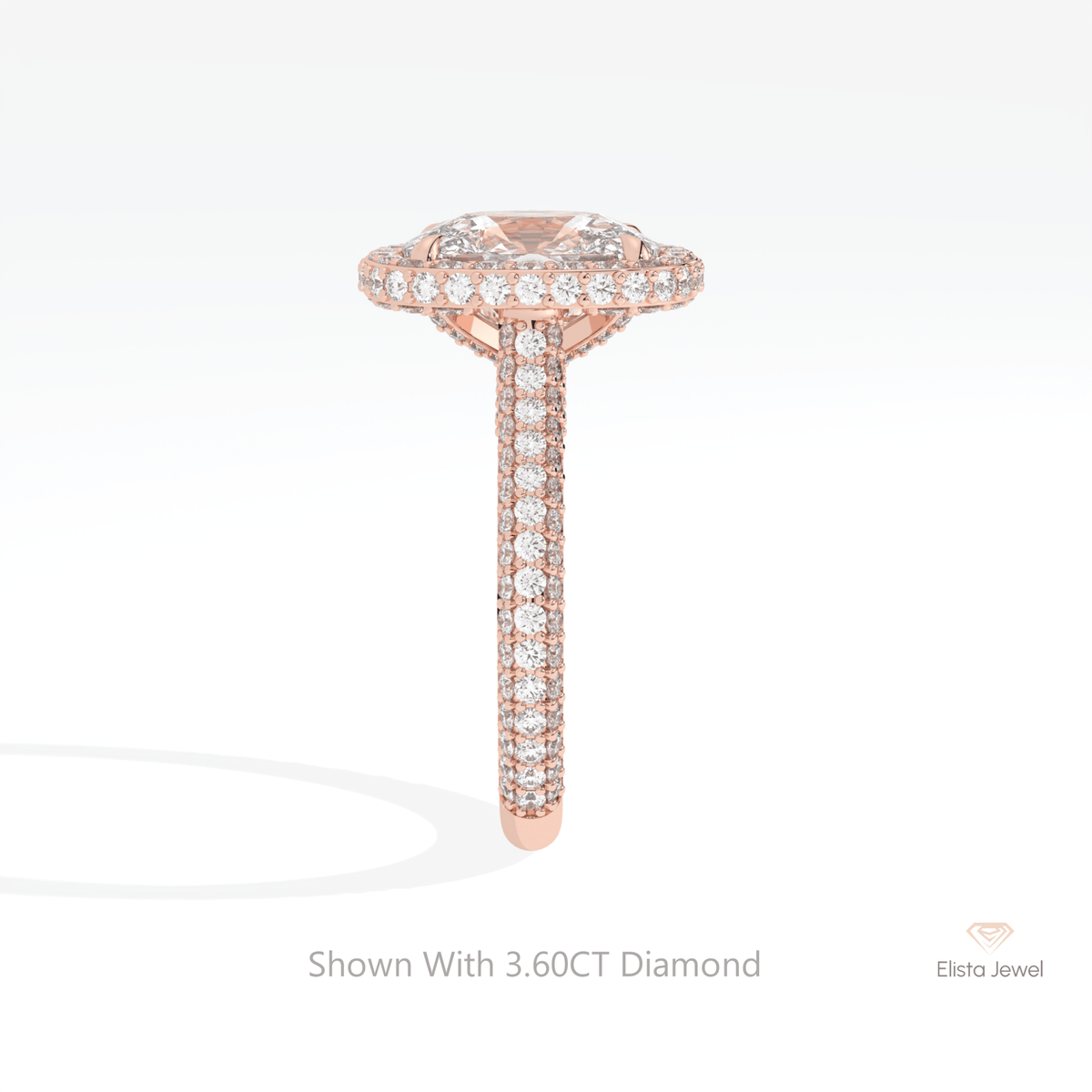 Elongated Cushion Cut Halo Wedding Lab Grown Diamond Ring in 14K White Gold - Top View