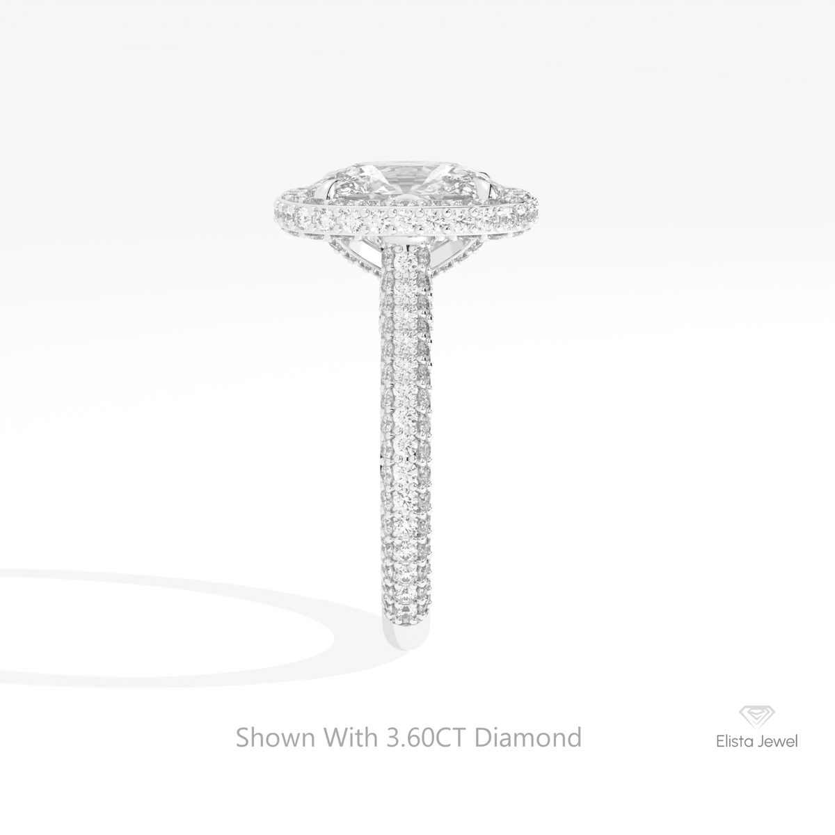 Elongated Cushion Cut Halo Wedding Lab Grown Diamond Ring in 18K Yellow Gold - Perspective View