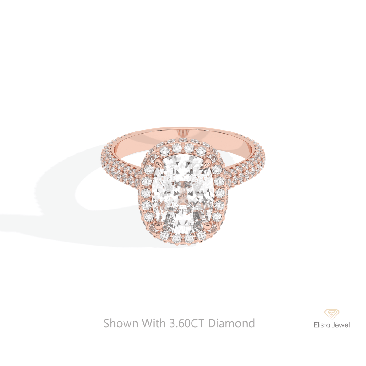 Elongated Cushion Cut Halo Wedding Lab Grown Diamond Ring in 10K White Gold - Front View