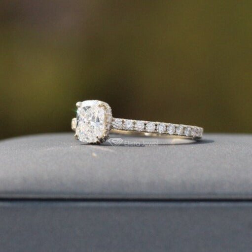 Elongated Cushion Cut Hidden Halo Engagement Lab Grown Diamond Ring in Platinum - Top View