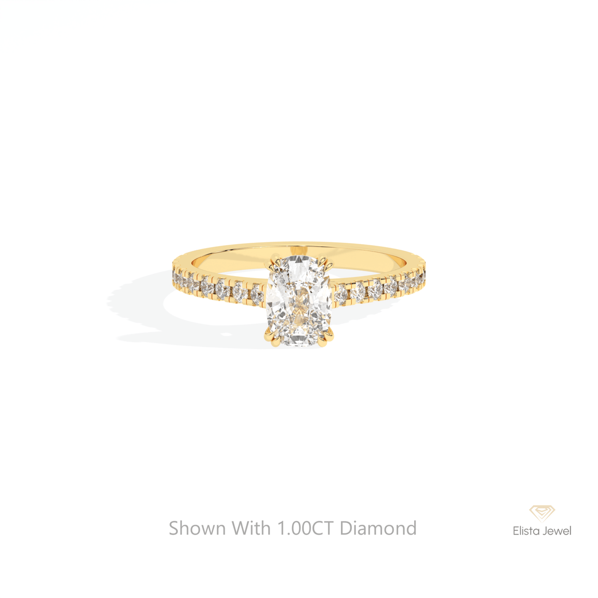Elongated Cushion Cut Hidden Halo Lab Grown Diamond Ring in 10K White Gold - Front View