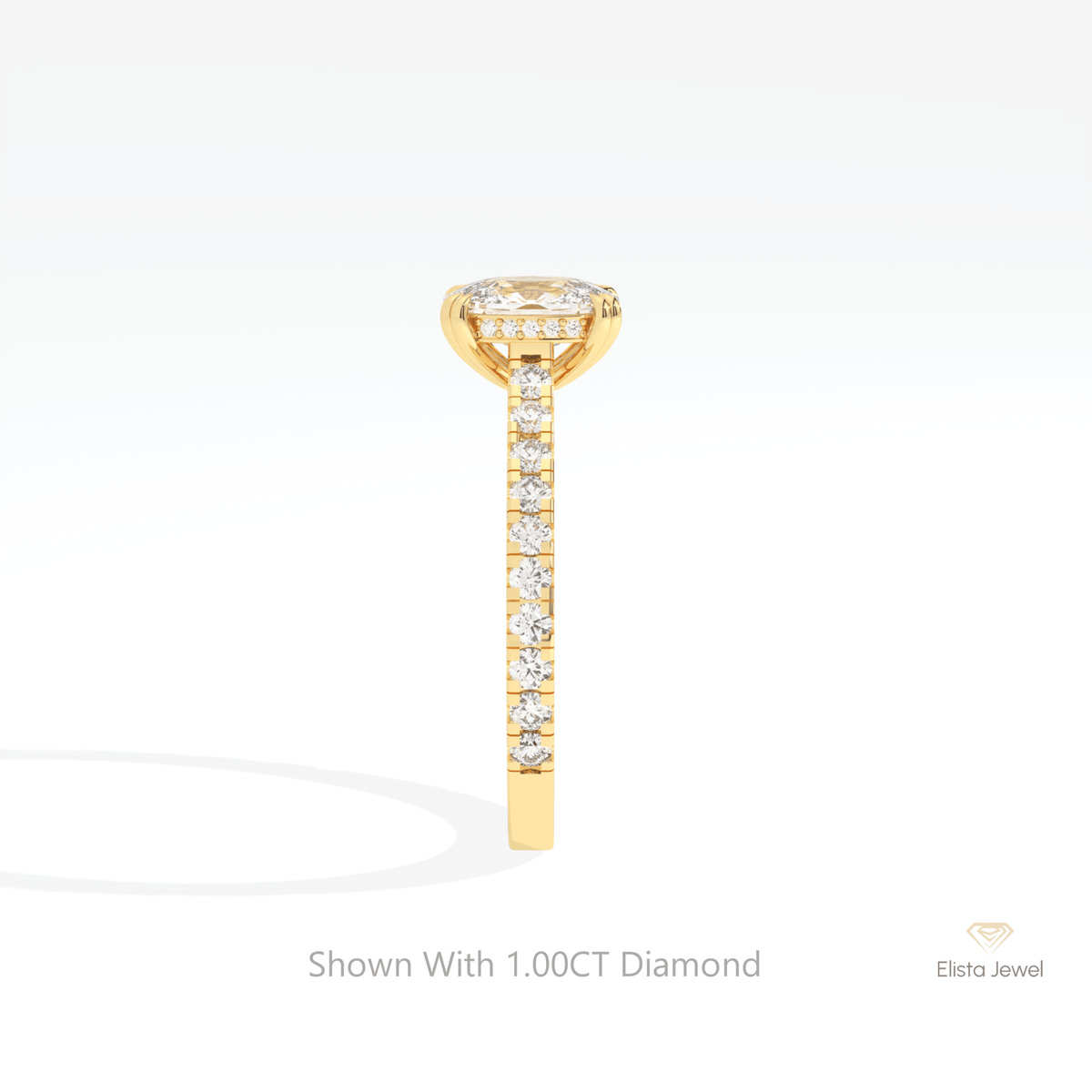 Elongated Cushion Cut Hidden Halo Lab Grown Diamond Ring in 14K White Gold - Top View