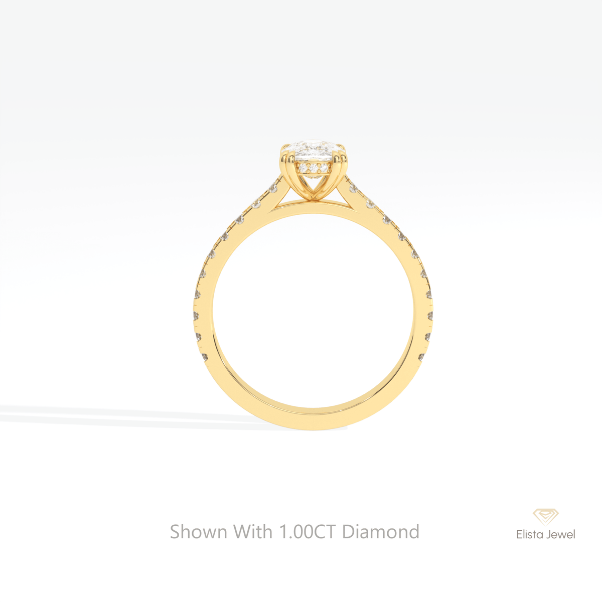 Elongated Cushion Cut Hidden Halo Lab Grown Diamond Ring in 10K Rose Gold - Angled View