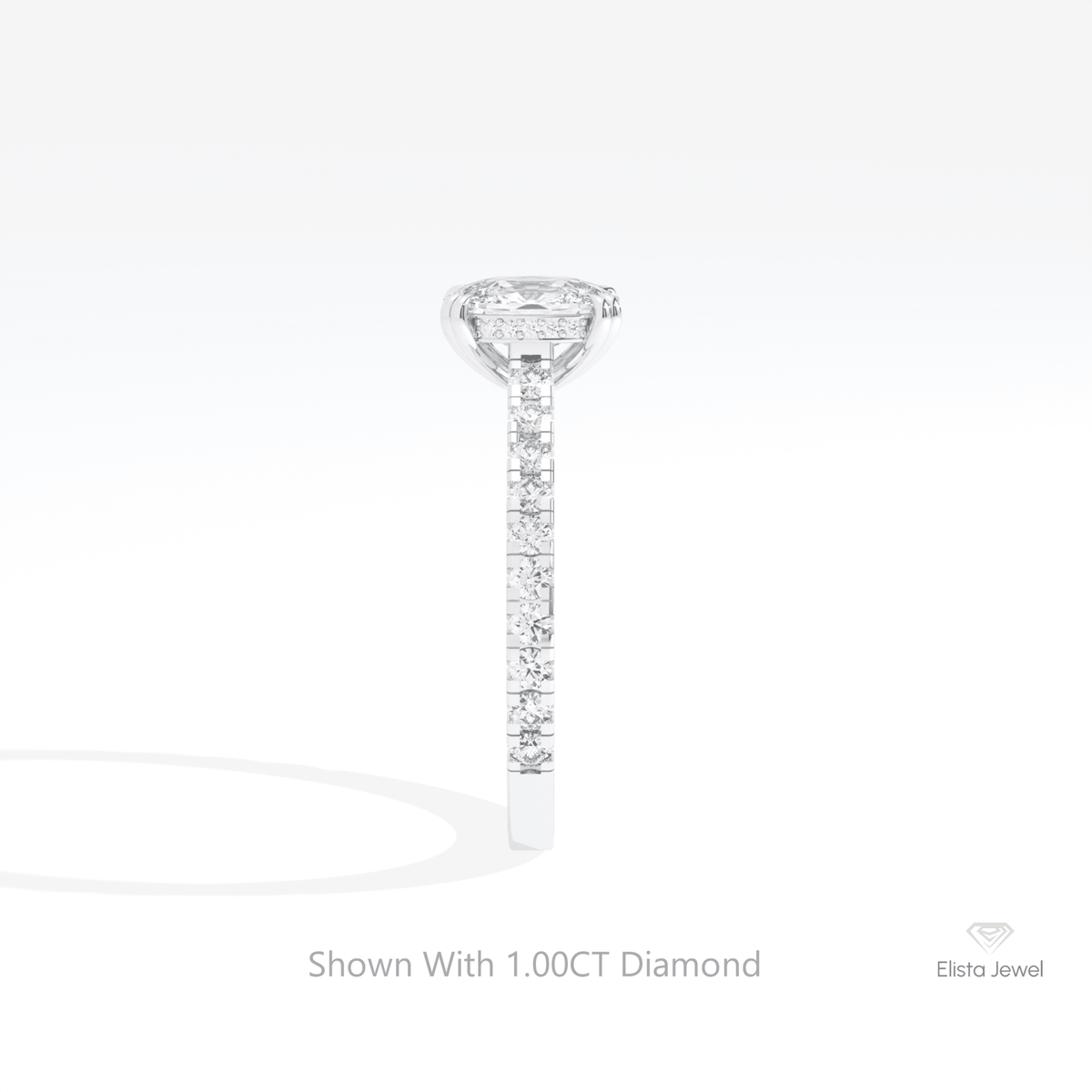Elongated Cushion Cut Hidden Halo Lab Grown Diamond Ring in 18K Yellow Gold - Perspective View