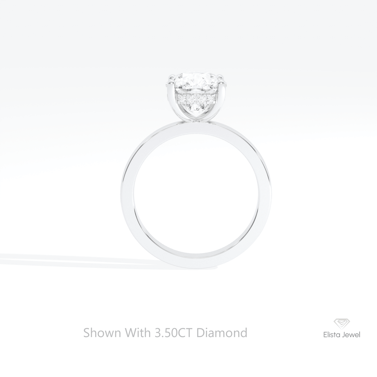 Elongated Cushion Cut Hidden Halo Lab Grown Diamond Ring in 18K White Gold - Close-up View