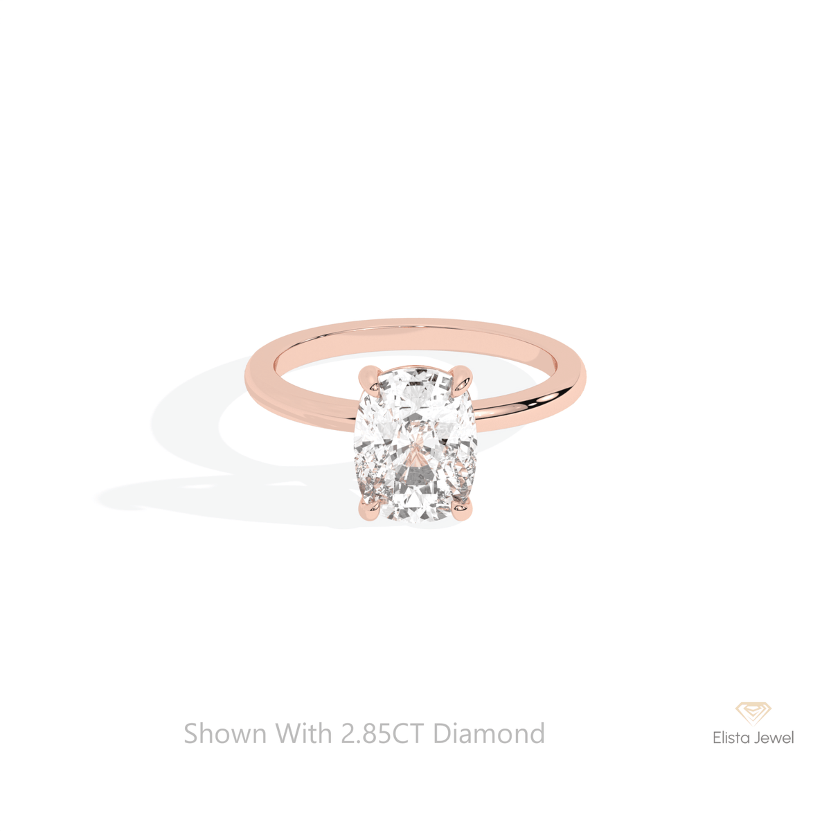 Elongated Cushion Cut Solitaire Lab Grown Diamond Ring in 18K Rose Gold - Ring on Hand View