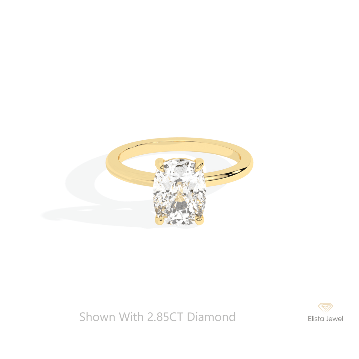 Elongated Cushion Cut Solitaire Lab Grown Diamond Ring in 10K White Gold - Front View