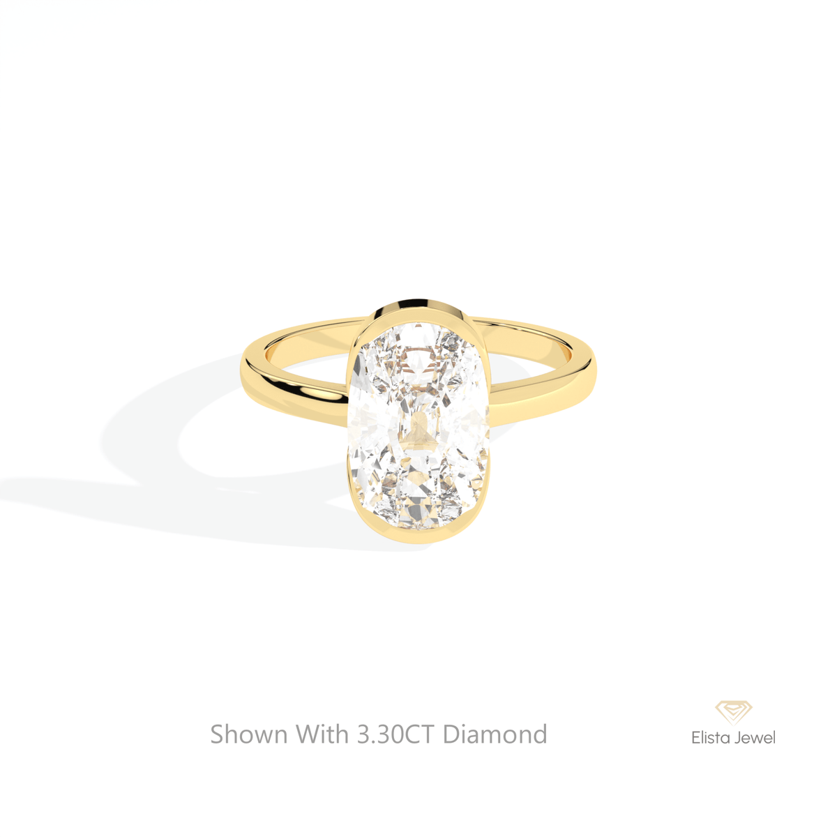 Elongated Cushion Cut Solitaire Lab Grown Diamond Ring in 10K White Gold - Front View