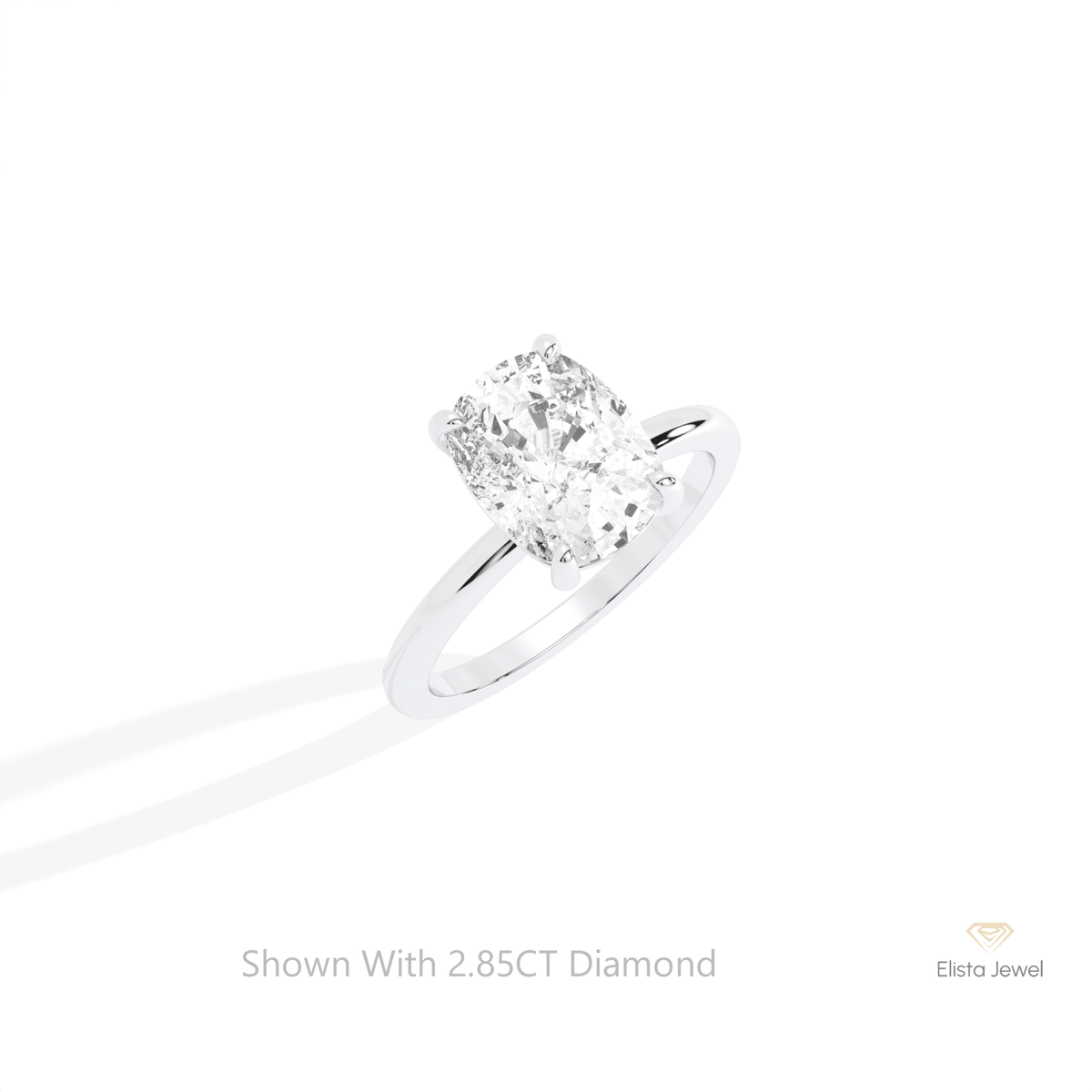Elongated Cushion Cut Solitaire Lab Grown Diamond Ring in 14K Rose Gold - Profile View