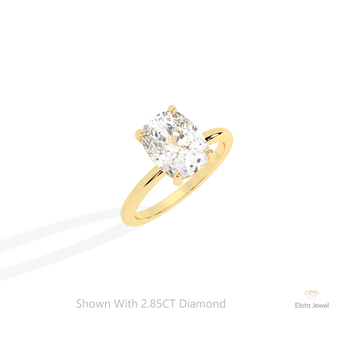 Elongated Cushion Cut Solitaire Lab Grown Diamond Ring in 10K Yellow Gold - Side View