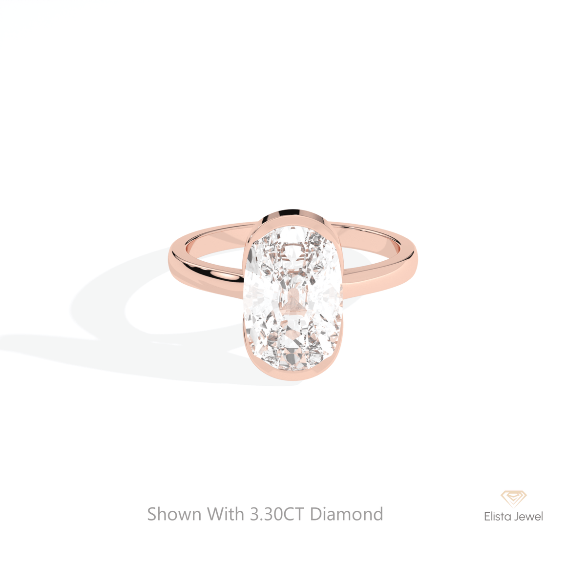 Elongated Cushion Cut Solitaire Lab Grown Diamond Ring in 18K Rose Gold - Ring on Hand View