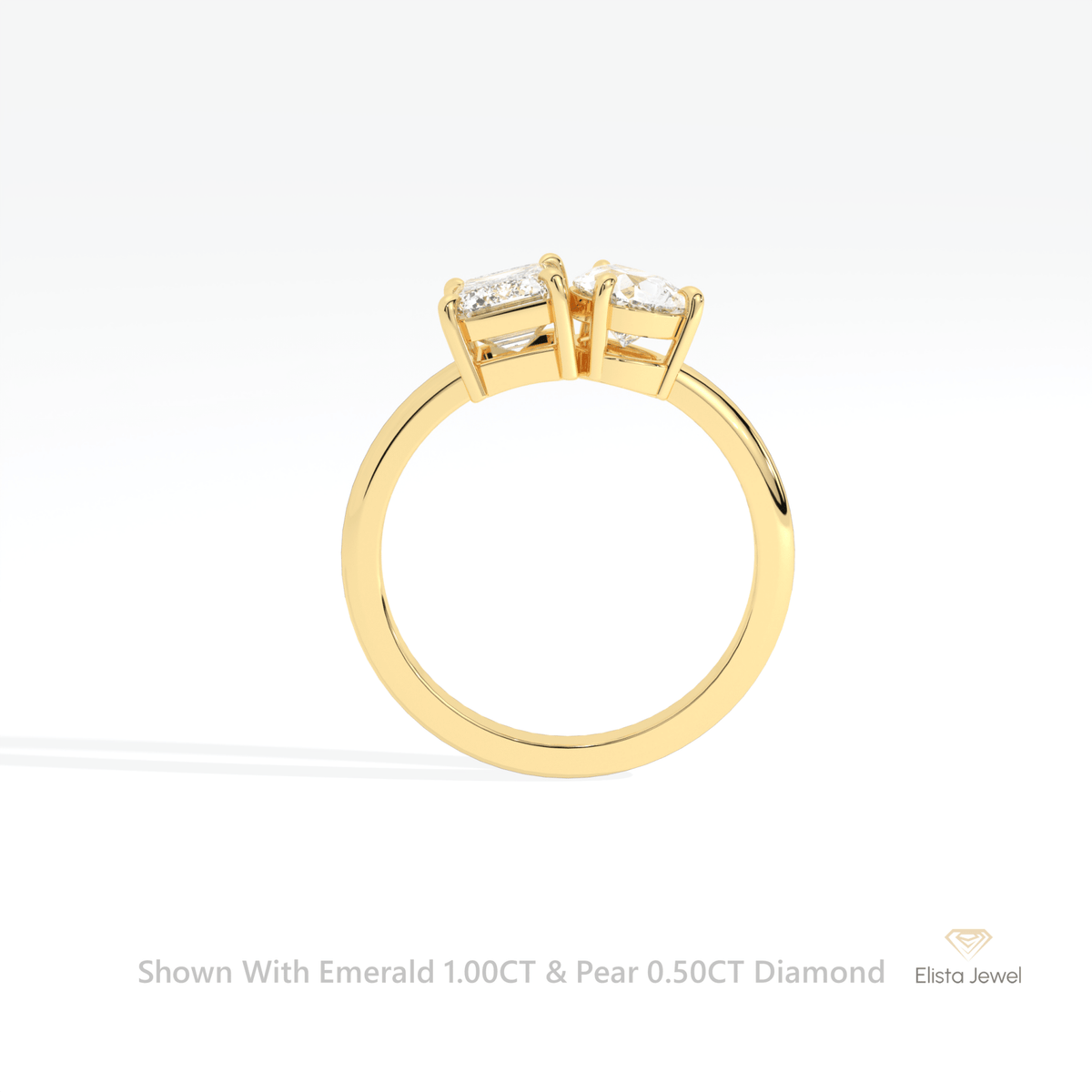 Emerald And Pear Cut Toi Et Moi Lab Grown Diamond Ring in 18K White Gold - Close-up View