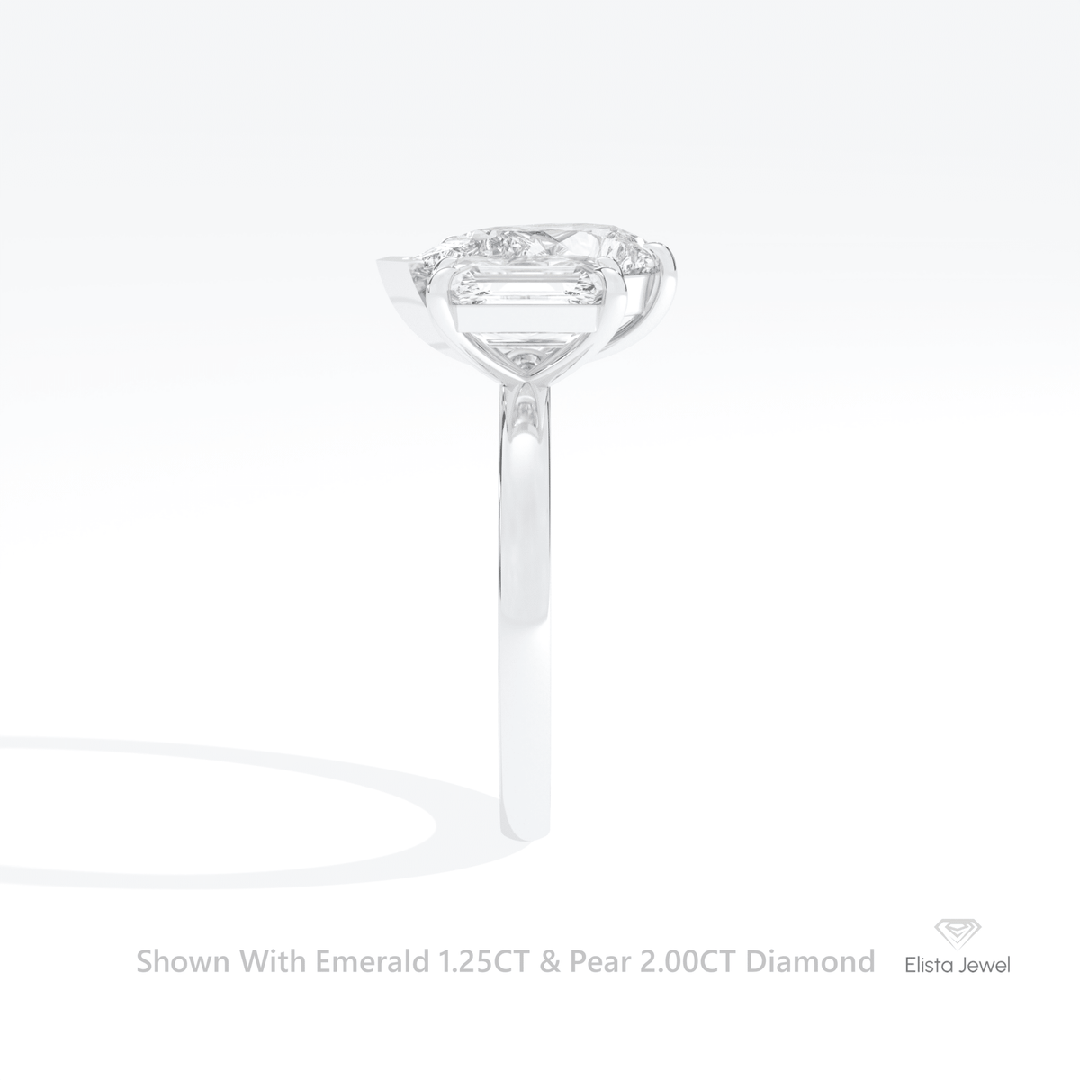 Emerald And Pear Cut Toi Et Moi Lab Grown Diamond Ring in 14K White Gold - Top View