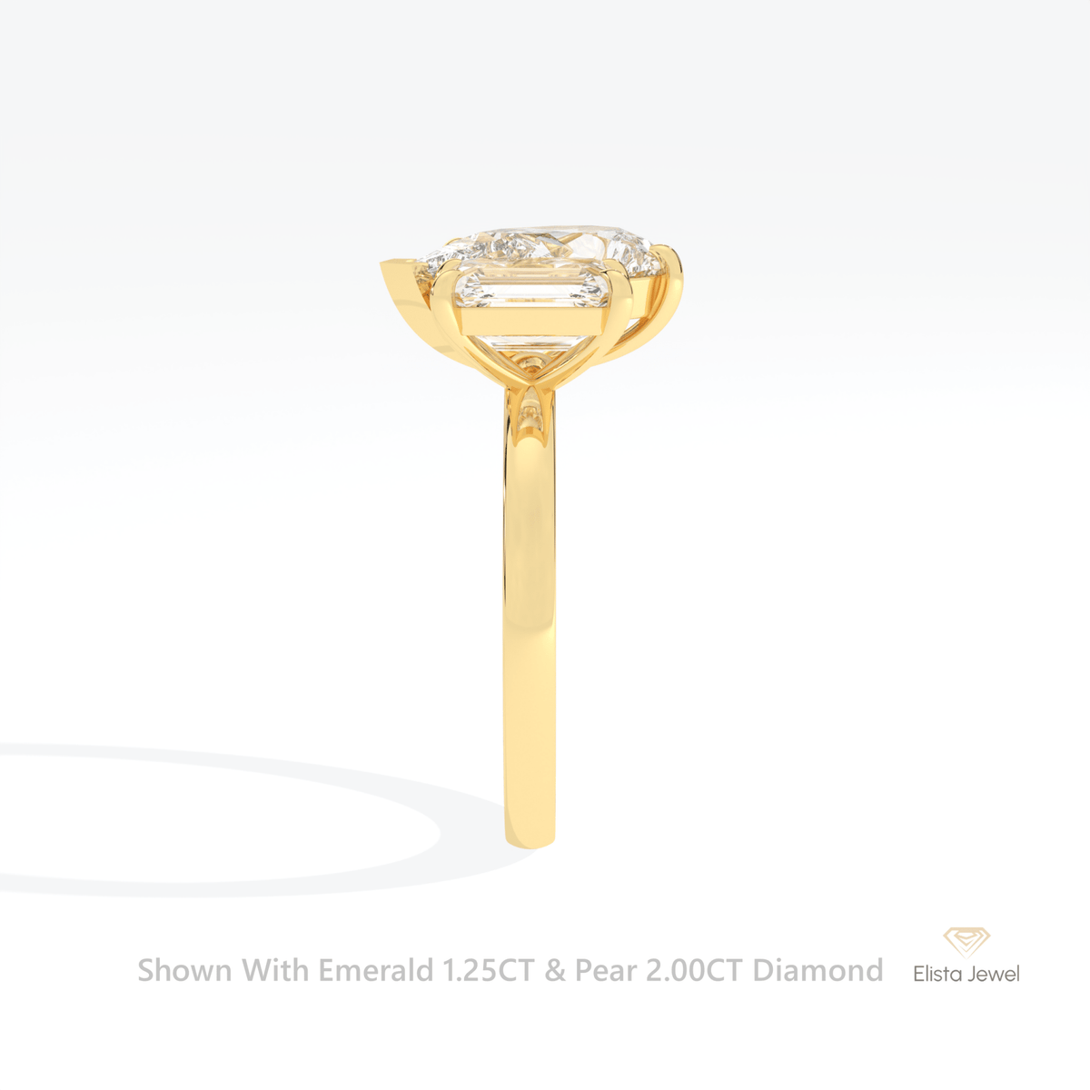 Emerald And Pear Cut Toi Et Moi Lab Grown Diamond Ring in 18K Yellow Gold - Perspective View