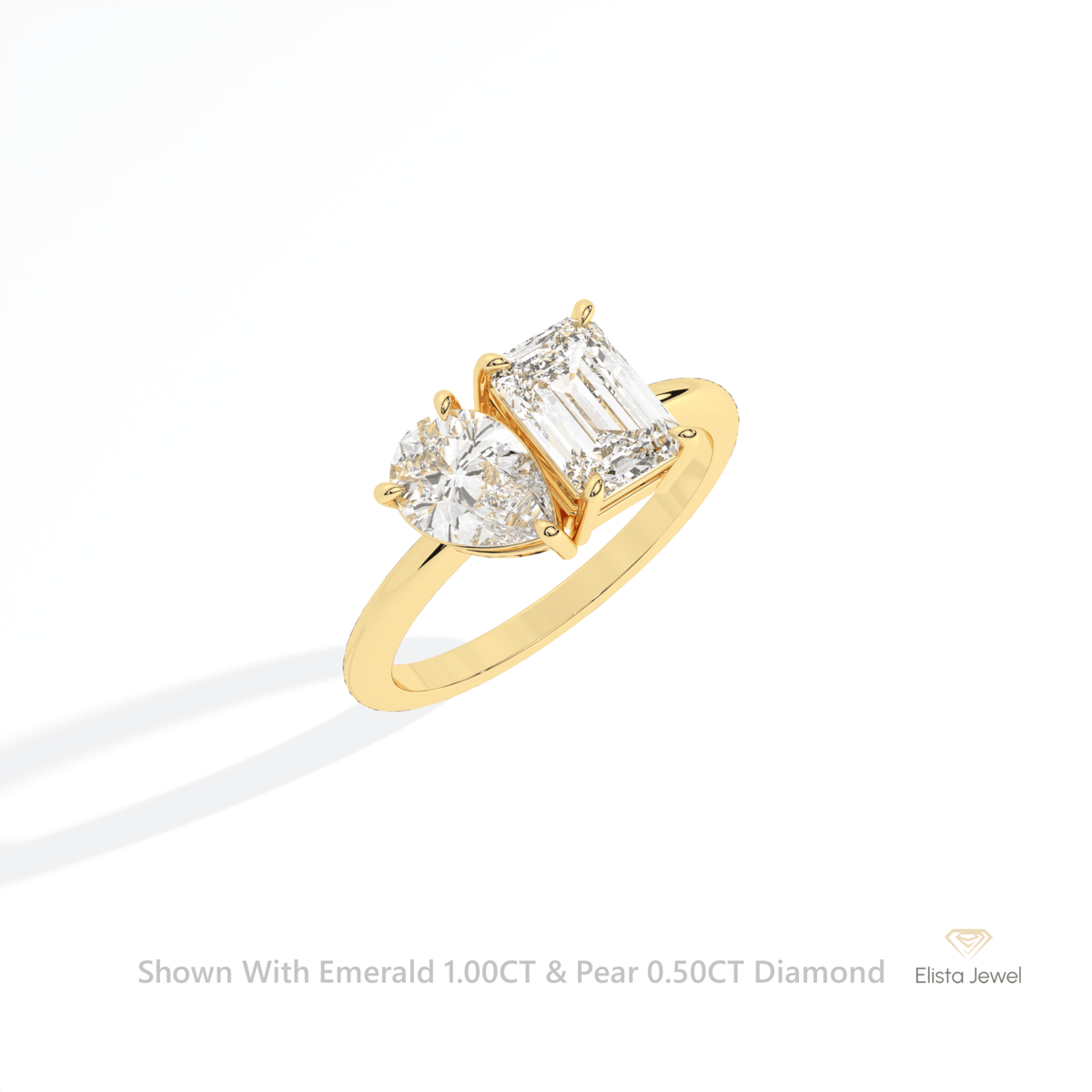 Emerald And Pear Cut Toi Et Moi Lab Grown Diamond Ring in 14K Rose Gold - Profile View