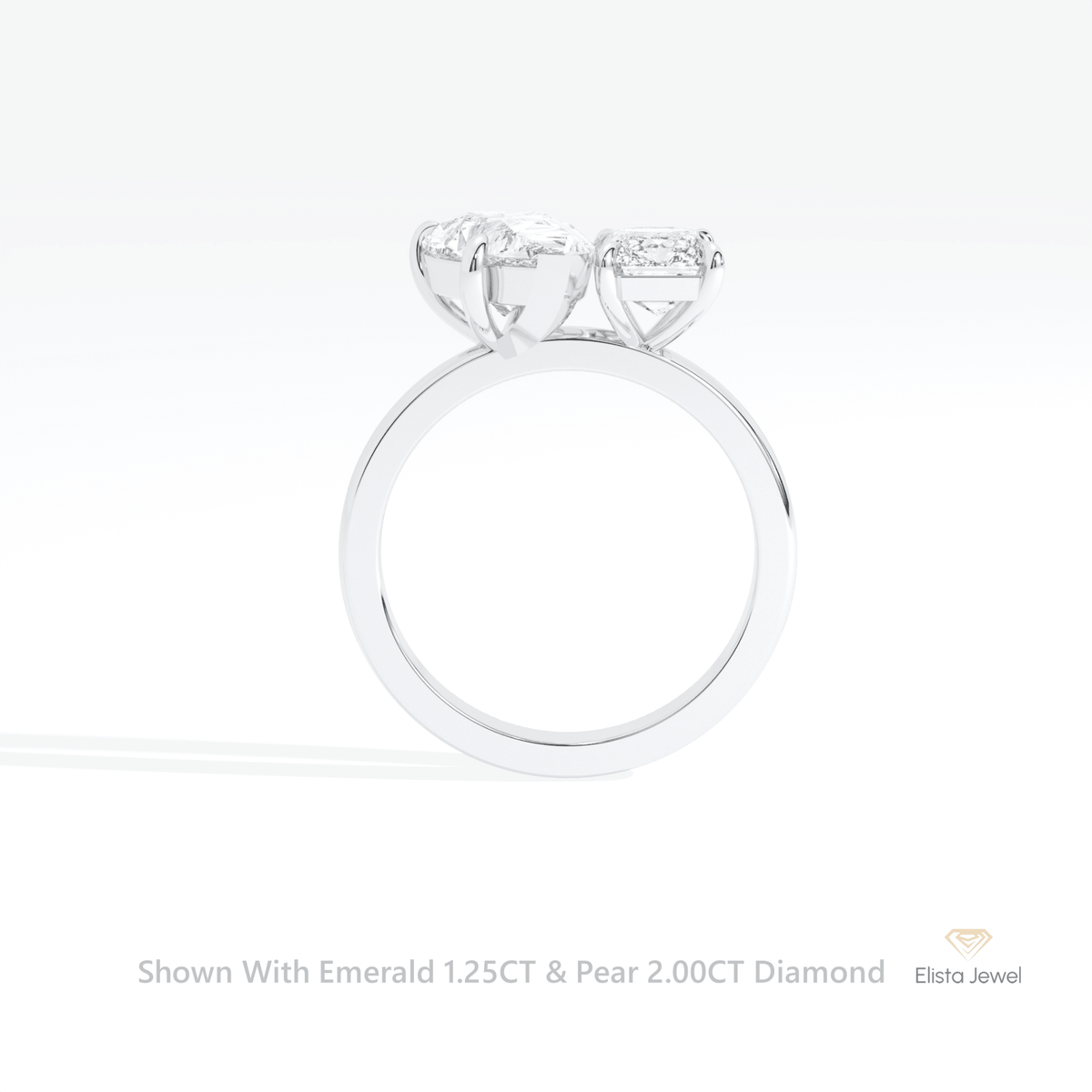 Emerald And Pear Cut Toi Et Moi Lab Grown Diamond Ring in 10K Rose Gold - Angled View