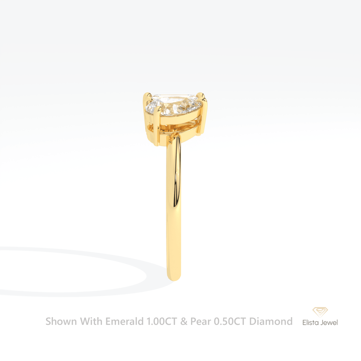 Emerald And Pear Cut Toi Et Moi Lab Grown Diamond Ring in 18K Yellow Gold - Perspective View