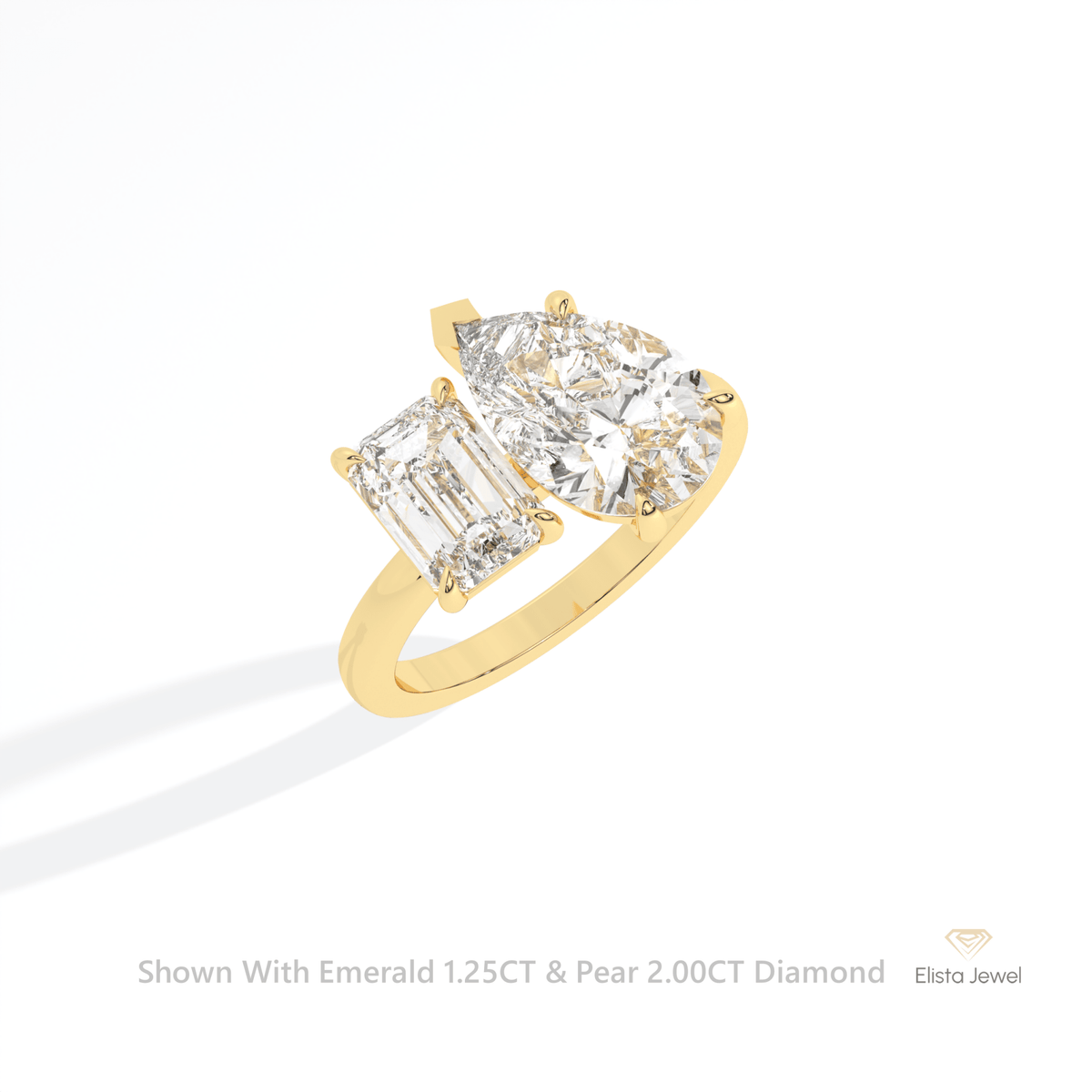 Emerald And Pear Cut Toi Et Moi Lab Grown Diamond Ring in 14K Rose Gold - Profile View